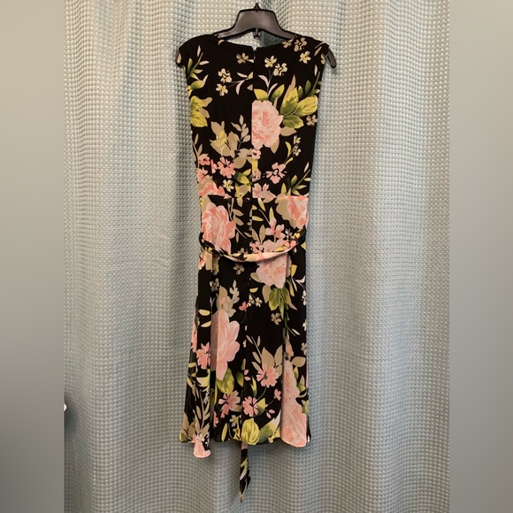 Tahari chiffon black dress with pink flowers - Picture 1 of 2